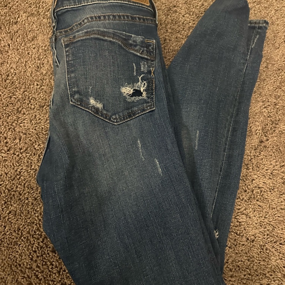 Express Dark Blue Distressed Skinny Jeans